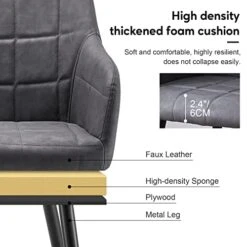 CLIPOP Upholstered Modern Dining Chair Set Of 4, Faux Leather Kitchen Armchair With Padded Seat, Armrest, Heavy Duty Metal Leg, Leisure Side Chair For Living Room Lounge Cafe, Light Grey -Amazon Store 41JZj071F9L