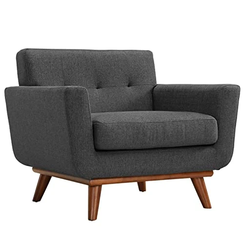 Modway Engage Mid-Century Modern Upholstered Fabric Sofa, Loveseat And Armchair In Gray 4 Modway Engage Mid-Century Modern Upholstered Fabric Sofa, Loveseat And Armchair In Gray - Image 2