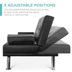 FLOYINM Leather Upholstered Convertible Sofa Bed Futon W/ 2 Cupholders Comfortable Simple Assembly (Color : E) -Amazon Store 41JdtlrMjaL