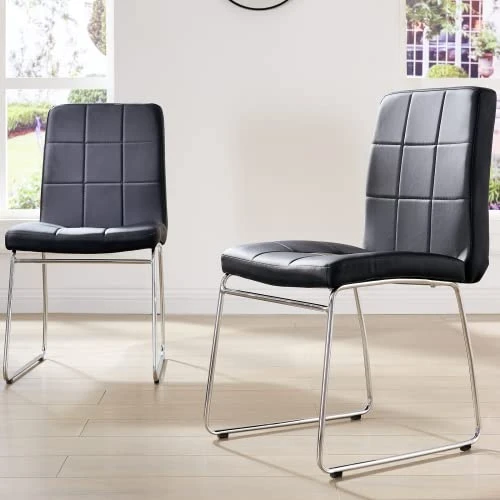 SICOTAS Dinner Table Set For 4 - Round Glass Kitchen Table With 4 Chairs, Modern Dining Table Set With Metal Legs, 5 Piece Dinning Room Table Set For Apartment Kitchen, Dining Room, Black 4 SICOTAS Dinner Table Set For 4 - Round Glass Kitchen Table With 4 Chairs, Modern Dining Table Set With Metal Legs, 5 Piece Dinning Room Table Set For Apartment Kitchen, Dining Room, Black - Image 2