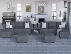 LLappuil Modular Sectional Sofa With Storage, Faux Leather Fabric 7 Seater Modular Sofa With Reversible Chaise, 112 Inch Convertible U Shape Sectional Couch With Ottomans, Aqua Blue 22 LLappuil Modular Sectional Sofa With Storage, Faux Leather Fabric 7 Seater Modular Sofa With Reversible Chaise, 112 Inch Convertible U Shape Sectional Couch With Ottomans, Aqua Blue -Amazon Store 41JhuOct7cL. AC 1