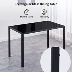 ROOIOME Black Glass Dining Table With Tempered Glass Top And Metal Frame And Leg, Black Rectangle Kitchen Table For Restaurant (L X W X H) 47.24" * 27.55" * 29.53" -Amazon Store 41JiwGiABLL