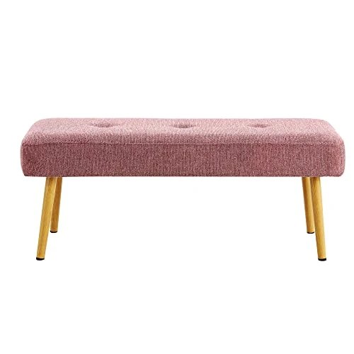 Linen Fabric Upholstered Bench With Gold Metal Legs,Shoe Changing Bench Sofa Bench Dining Chair For Bedroom Fitting Room,Store,Dining Room And Living Room (Pink) 3 Linen Fabric Upholstered Bench With Gold Metal Legs,Shoe Changing Bench Sofa Bench Dining Chair For Bedroom Fitting Room,Store,Dining Room And Living Room (Pink)