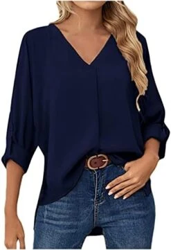 Chiffon Blouses For Women,3/4 Sleeve Fashion V Neck Loose Pullover Top Solid Color Business Elegant Shirts 20 Chiffon Blouses For Women,3/4 Sleeve Fashion V Neck Loose Pullover Top Solid Color Business Elegant Shirts -Amazon Store 41Jkf1aVDFL. AC