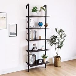 OGCAU Ladder Shelf, 5 Tier Ladder Bookshelf Organizer, Open Wall Mount Ladder Bookshelf, Display Storage Rack Organizer, Industrial Metal Frame - White&Brown -Amazon Store 41Jlcru3oL. AC