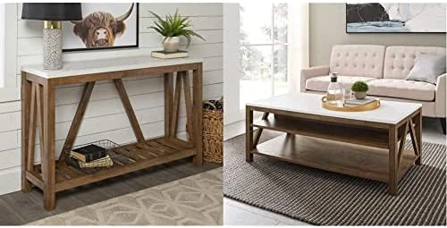 Walker Edison Modern Farmhouse Accent Entryway / Living Room End Table, 52 Inch, Color-Marble And Walnut 16 Walker Edison Modern Farmhouse Accent Entryway / Living Room End Table, 52 Inch, Color-Marble And Walnut - Image 14