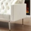 GENERIC Cream White Convertible Folding Futon Sofa Bed Modern Contemporary Solid Velvet