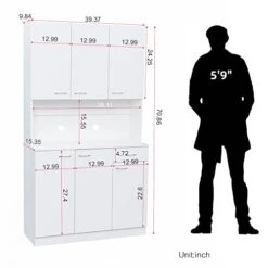 GENERIC 71'' Kitchen Pantry Cabinet, Freestanding Floor With 6-Doors & Microwave Stand, Sideboard Buffet Hutch Cupboard, Tall Storage For, Dinning Room, Living (White), Cabinet-627