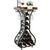 X-cosrack 14 Bottles Wine Rack Freestanding Floor Wine Storage Table Wine Holder Stand With Glass Holder Adjustable Feet Wood Top 35.4" H