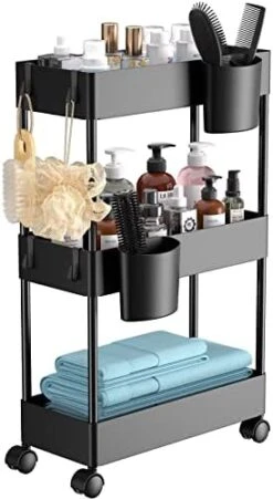 Pipishell Slim Storage Cart With Wheels, Bathroom Cart Bathroom Storage Organizer, Rolling Cart For Bathroom, Laundry Room, Kitchen, Narrow Space, Black PIUC04 16 Pipishell Slim Storage Cart With Wheels, Bathroom Cart Bathroom Storage Organizer, Rolling Cart For Bathroom, Laundry Room, Kitchen, Narrow Space, Black PIUC04 -Amazon Store 41JpuToCDL. AC
