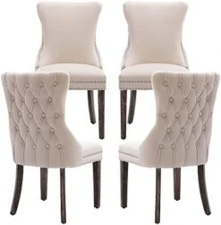 KCC Velvet Dining Chairs Set Of 4, Tufted Upholstered Wingback High-end Dining Kitchen Chair With Nailhead Solid Wood Legs, Contemporary Nikki Collection Modern Style, Beige 29 KCC Velvet Dining Chairs Set Of 4, Tufted Upholstered Wingback High-end Dining Kitchen Chair With Nailhead Solid Wood Legs, Contemporary Nikki Collection Modern Style, Beige -Amazon Store 41JsqjqKmlL. AC