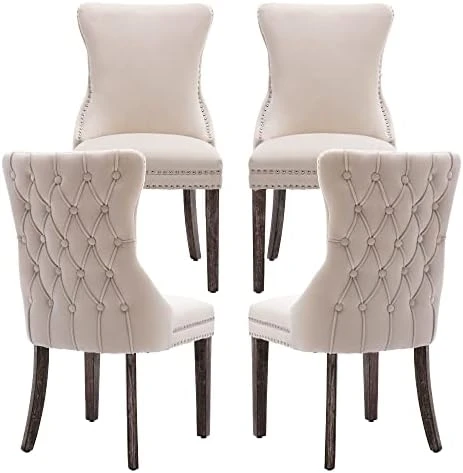 KCC Velvet Dining Chairs Set Of 4, Tufted Upholstered Wingback High-end Dining Kitchen Chair With Nailhead Solid Wood Legs, Contemporary Nikki Collection Modern Style, Beige 15 KCC Velvet Dining Chairs Set Of 4, Tufted Upholstered Wingback High-end Dining Kitchen Chair With Nailhead Solid Wood Legs, Contemporary Nikki Collection Modern Style, Beige - Image 13