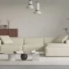 Acanva Modern L-Shaped Deep Sectional Sofa Furniture Set For Living Room Lounge, Minimalist Style Comfy Suedette Upholstery Corner Couch With Chaise, Beige