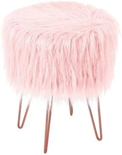 BIRDROCK HOME Silver Faux Fur Vanity Stool Chair - Soft Furry Compact Padded Seat - Vanity, Living Room, Bedroom And Kids Room Chairs - Hair Pin Metal Legs Upholstered Decorative Furniture Foot Rest -Amazon Store 41Jw2qvA uL. AC
