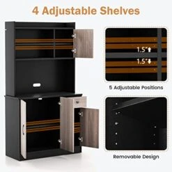 PETSITE Kitchen Pantry Storage Cabinet, 71'' Freestanding Microwave Cupboard With 3 Cabinets & Drawer, Adjustable Shelves, Buffet With Hutch For Living Room, Dining Room, Black -Amazon Store 41JwfE5yLDL
