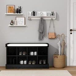 Love Furniture Shoe Bench, Shoe Storage Bench With 8 Compartments And Cushion, Shoe Cabinets For Entrance Porches, Front Doors, Living Rooms, Bedrooms, Garages, Closets (38inch, Black) -Amazon Store 41K1QiCOVQL