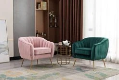 Artechworks Velvet Modern Tub Barrel Arm Chair Upholstered Tufted With Gold Metal Legs Accent Club Chair With Ottoman Footrest For Living Reading Room Bedroom, Green -Amazon Store 41K2hQfgfNL