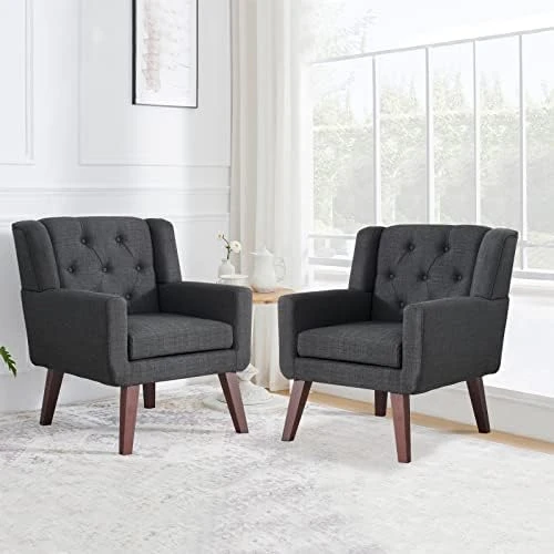 Accent Chair Button-Tufted Upholstered Living Room Chairs Comfy Reading Chair Mid Century Modern Chair With Linen Fabric Lounge Arm Chairs For Living Room Bedroom (Beige) 13 Accent Chair Button-Tufted Upholstered Living Room Chairs Comfy Reading Chair Mid Century Modern Chair With Linen Fabric Lounge Arm Chairs For Living Room Bedroom (Beige) - Image 11