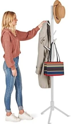 ZOBER Coat Rack Freestanding - Wooden 6 Hanger Clothing Rack With Modern Hooks For Bag, Hat, Jacket, Purse, Umbrella - Standing Hat Rack Coat Hanger For Entryway - Black -Amazon Store 41K3jEhI0YL. AC