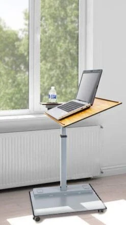 WiseLift Table – 360° Swivel – Up To 45° Tilt – Height Adjustable – Built-in Cup Holder And 3 USB Charging Ports (Wood)