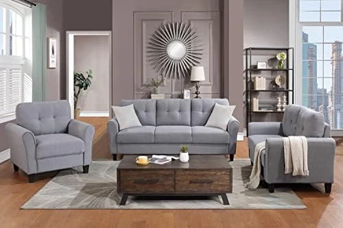 Harper & Bright Designs 3-Piece Living Room Storage Sofa Set With 3-Seat Couch, Loveseat And Single Armchair, Silver Nailhead Trim/Hidden Storage Space Under Seat/Classical Wooden Legs/Beige Fabric 17 Harper & Bright Designs 3-Piece Living Room Storage Sofa Set With 3-Seat Couch, Loveseat And Single Armchair, Silver Nailhead Trim/Hidden Storage Space Under Seat/Classical Wooden Legs/Beige Fabric - Image 15