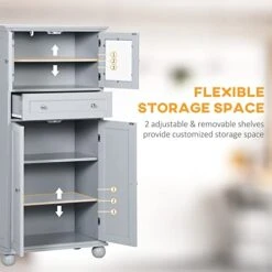 HOMCOM 52" Traditional Kitchen Pantry, Floor Storage Cabinet, Small Cupboard Organizer With Adjustable Shelves And 4-Doors For Dining Room, Living Room, Grey 8 HOMCOM 52" Traditional Kitchen Pantry, Floor Storage Cabinet, Small Cupboard Organizer With Adjustable Shelves And 4-Doors For Dining Room, Living Room, Grey -Amazon Store 41KBc0CXJAL