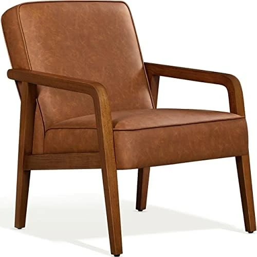 Yaheetech PU Leather Accent Chair, Mid-Century Modern Barrel Chair With Wooden Frame And Soft Thick Padded For Living Room Bedroom Home Office, Set Of 2, Dark Brown 12 Yaheetech PU Leather Accent Chair, Mid-Century Modern Barrel Chair With Wooden Frame And Soft Thick Padded For Living Room Bedroom Home Office, Set Of 2, Dark Brown - Image 10