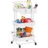 LEHOM 3-Tier Rolling Utility Cart With Hanging Cups & Hooks & Handle, Multifunctional Art Cart Organizer Storage With Wheels, Easy Assembly For Office, Bedroom, Kitchen, Bathroom, Laundry (White) -Amazon Store 41KF5teRf1L