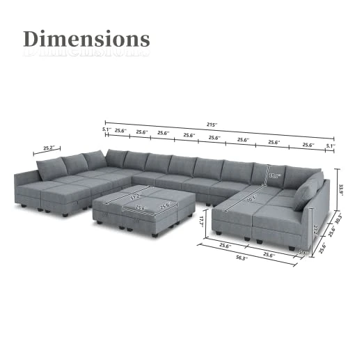 HONBAY Oversized Modular Sofa Couch With Ottoman U Shape Couch With Chaise Sleeper Sofa With Storage Seats, Bluish Grey 4 HONBAY Oversized Modular Sofa Couch With Ottoman U Shape Couch With Chaise Sleeper Sofa With Storage Seats, Bluish Grey - Image 2