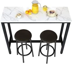 Recaceik Dining Table Set, 47.2” Rectangle Pub Dining Set Kitchen Table Set Bar Table With Stools, 3-Piece Breakfast Table Set With Metal Frame For Kitchen Dining Room W/ 2 Chairs - White 31 Recaceik Dining Table Set, 47.2” Rectangle Pub Dining Set Kitchen Table Set Bar Table With Stools, 3-Piece Breakfast Table Set With Metal Frame For Kitchen Dining Room W/ 2 Chairs - White -Amazon Store 41KJo0t3J1L. AC