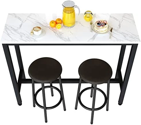 Recaceik Dining Table Set, 47.2” Rectangle Pub Dining Set Kitchen Table Set Bar Table With Stools, 3-Piece Breakfast Table Set With Metal Frame For Kitchen Dining Room W/ 2 Chairs - White 17 Recaceik Dining Table Set, 47.2” Rectangle Pub Dining Set Kitchen Table Set Bar Table With Stools, 3-Piece Breakfast Table Set With Metal Frame For Kitchen Dining Room W/ 2 Chairs - White - Image 15
