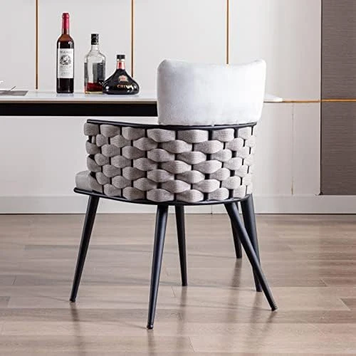 BFZ Mid-Century Modern Dining Chairs Set Of 4, Handmade Woven Kitchen Chairs, Suede Fabric Dining Chairs With Metal Legs For Kitchen, Dining Room, Living Room 10 BFZ Mid-Century Modern Dining Chairs Set Of 4, Handmade Woven Kitchen Chairs, Suede Fabric Dining Chairs With Metal Legs For Kitchen, Dining Room, Living Room - Image 8