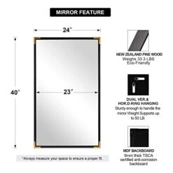 ANDY STAR 24x40” Strong Pine Wood Black Mirrors For Bathroom, Modern Horizontal Mirror With Gold Metal Corner, Clean Rectangle Wall Mirror Vanity Mirror 2" Depth Design Hangs Vertical Or Horizontal 16 ANDY STAR 24x40” Strong Pine Wood Black Mirrors For Bathroom, Modern Horizontal Mirror With Gold Metal Corner, Clean Rectangle Wall Mirror Vanity Mirror 2" Depth Design Hangs Vertical Or Horizontal -Amazon Store 41KPTuu0njL