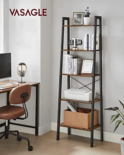 VASAGLE ALINRU 5-Tier Bookshelf, Industrial Bookcase And Storage Rack, Wood Look Accent Furniture With Metal Frame, 22.1 X 13.3 X 67.7 Inches, Rustic Brown 4 VASAGLE ALINRU 5-Tier Bookshelf, Industrial Bookcase And Storage Rack, Wood Look Accent Furniture With Metal Frame, 22.1 X 13.3 X 67.7 Inches, Rustic Brown - Image 2