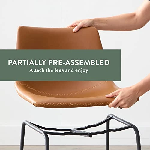 Edenbrook Kingston Metal Frame, Armless Dining Chairs - Set Of Two - Brown Faux Leather Chair 4 Edenbrook Kingston Metal Frame, Armless Dining Chairs - Set Of Two - Brown Faux Leather Chair - Image 2