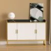 WILLIAMSPACE 46.8" Modern Sideboard Buffet Cabinet With 4 Doors & Adjustable Shelf & Gold Metal Frame, Floor Storage Cabinet, Standing Side Cabinet For Living Room, Hallway, Kitchen - Black&White&Gold -Amazon Store 41KY4A4cbVL