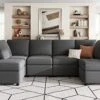 LINSY HOME Modular Sofa, Sectional Couch U Shaped Sofa Couch With Storage, Memory Foam, 6 Seat Modular Sectional Sofa Couch With Chaise For Living Room, Dark Grey