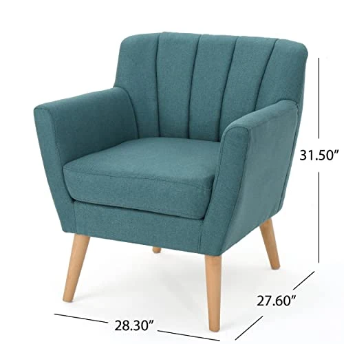 Christopher Knight Home Merel Mid Century Modern Fabric Club Chair, Dark Teal/Natural 6 Christopher Knight Home Merel Mid Century Modern Fabric Club Chair, Dark Teal/Natural - Image 4