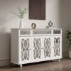 DiDuGo Sideboard With Glass Doors, Mirrored Sideboard Storage Cabinet With 3 Drawers, Credenza Sideboard Buffet With Wooden Legs, For Living Room Hallway White (55.1”W X 15.7”D X 35.4”H) -Amazon Store 41KkBg5TU2L