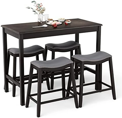 Giantex Dining Table Set For 4, Kitchen Counter Height Table W/ 4 Stools, 5 Piece Bistro Table Set, Rubber Wood Pub Dinette Set W/Upholstered Stools, Space-Saving Table Set For Small Spaces (Black) 8 Giantex Dining Table Set For 4, Kitchen Counter Height Table W/ 4 Stools, 5 Piece Bistro Table Set, Rubber Wood Pub Dinette Set W/Upholstered Stools, Space-Saving Table Set For Small Spaces (Black) - Image 6