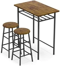 Weehom 3 Pieces Bar Table Set, Modern Pub Table And Chairs Dining Set, Kitchen Counter Height Dining Table Set With 2 Bar Stools, Built In Storage Layer, Easy Assemble, Brown -Amazon Store 41Kpbg5JMmL. AC