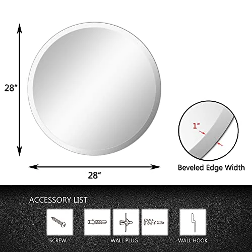 MZON 28 Inch Frameless Round Mirror,Circle Wall Mirror With Beveled Polished Edge For Bathroom, Vanity, Entryways 4 MZON 28 Inch Frameless Round Mirror,Circle Wall Mirror With Beveled Polished Edge For Bathroom, Vanity, Entryways - Image 2