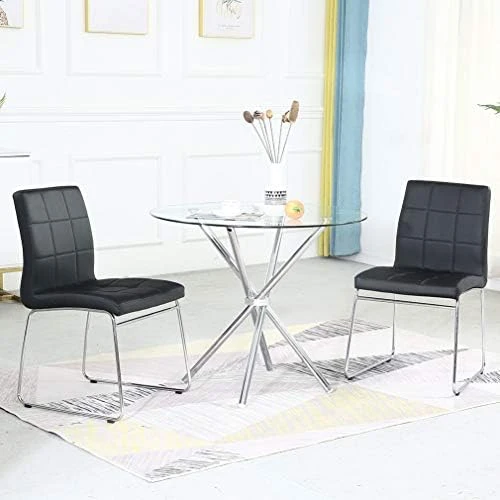 WENYU 3 Pieces Glass Dining Table Set, Round Kitchen Table With Clear Tempered Glass Top, Modern Dining Table And Chairs Set For 2 Person (Table + 2 White Chairs) 15 WENYU 3 Pieces Glass Dining Table Set, Round Kitchen Table With Clear Tempered Glass Top, Modern Dining Table And Chairs Set For 2 Person (Table + 2 White Chairs) - Image 13