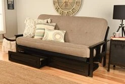 Kodiak Furniture Monterey Futon Set With Storage Drawers, With Black Base And Linen Stone Mattress