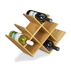 Relaxdays Rack Made Of Bamboo, Size: 31.5 X 47 X 16.5 Cm 8 Shelf Wooden Holder For Standard Wine Bottles, Natural Brown, Wood, 16.5 X 47 X 31.5 Cm