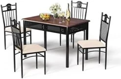 Tangkula 5 Pieces Dining Table And Chairs Set, Vintage Retro Wood Top Metal Frame Padded Seat Dining Table Set Home Kitchen Dining Room Furniture -Amazon Store 41LHSznazhL. AC