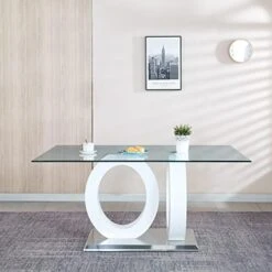 Pvillez 39" Round Glass Dining Table, Modern Circle Dining Room Table With Clear Tempered Glass Top & Gold Chrome Legs For 2 Or 4 Person Contemporary Home Office Kitchen Dining Room Table Furniture -Amazon Store 41LJB73jP L. AC