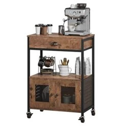 HOMBCK Coffee Cart Coffee Bar With Storage, Industrial Coffee Station With Drawer, Farmhouse Coffee Station Table With Doors And Shelves, Small Coffee Bar For Living Room, Rustic Brown