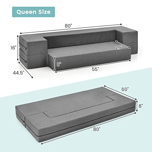 Giantex 8 Inch Folding Sofa Bed Couch, Memory Foam Futon Mattress Linen Fabric Sofa, Floor Couch Lounge Sleeper Bed For Living Room Bedroom Guest Room, Dark Grey, Queen 5 Giantex 8 Inch Folding Sofa Bed Couch, Memory Foam Futon Mattress Linen Fabric Sofa, Floor Couch Lounge Sleeper Bed For Living Room Bedroom Guest Room, Dark Grey, Queen - Image 3