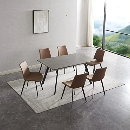 ZckyCine Modern Mid-Century Dining Table 5-Piece Kitchen Table Set For 4 People Rectangular Solid Wood Dining Table With 4 Upholstered Leather Chairs 13 ZckyCine Modern Mid-Century Dining Table 5-Piece Kitchen Table Set For 4 People Rectangular Solid Wood Dining Table With 4 Upholstered Leather Chairs - Image 11